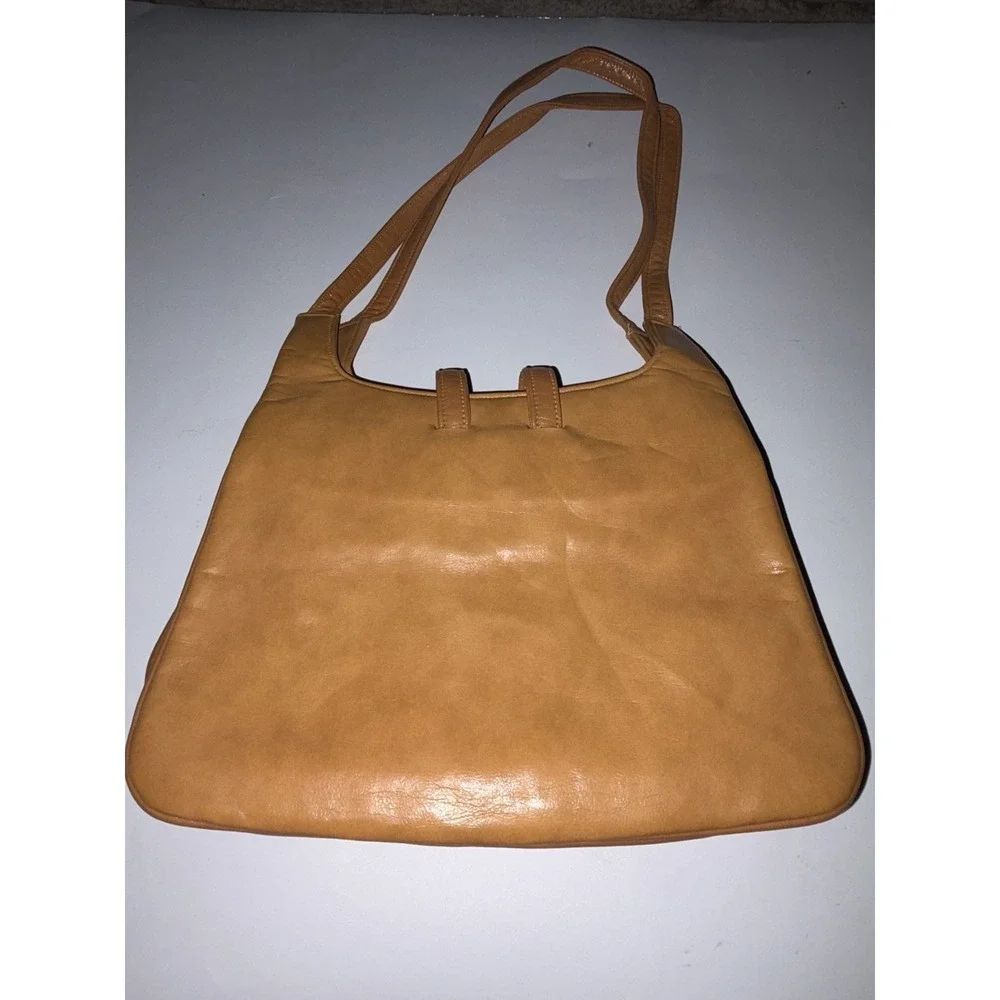 VTG 70s Florentino Yellow Mid Century Triple Pocket  Kiss Lock Clasp Leather EUC